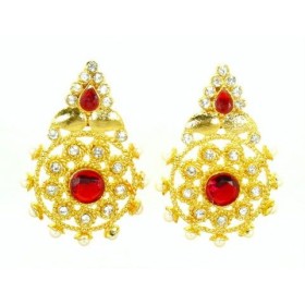 Ethnic Gold Plated Stone Studded Dangle Earrings